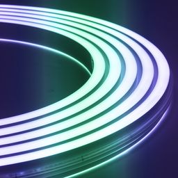 RGB қос неон лентасы, доға тәрізді жарқырап тұрған, жақыннан түсірілген кадр