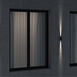 Қабырғаға орнатылатын қасбеттік шам, қабырғада екі жаққа бағытталған жарық сәулелері