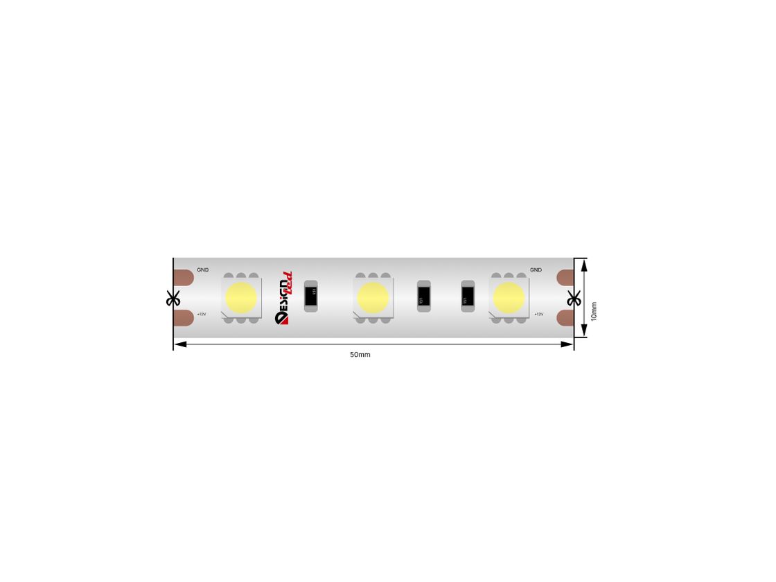 5050 LED диодтары мен контакт алаңдарының ірі жоспары