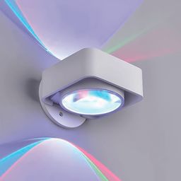 GW қабырға шамы, ақ түсті, RGB жарықтандыруы бар, қиғаш ракурстан көрініс