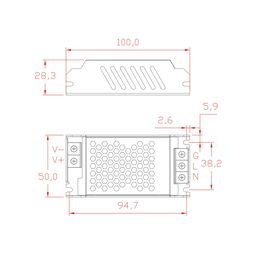 LED таспаға арналған қорек көзі LUX ықшам, 12В, 60Вт, IP20, T-60-12-LUX