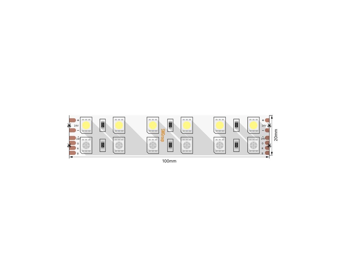 SMD5050 RGBW LED таспасына арналған плата, 24 В, IP20, 120 LED/м