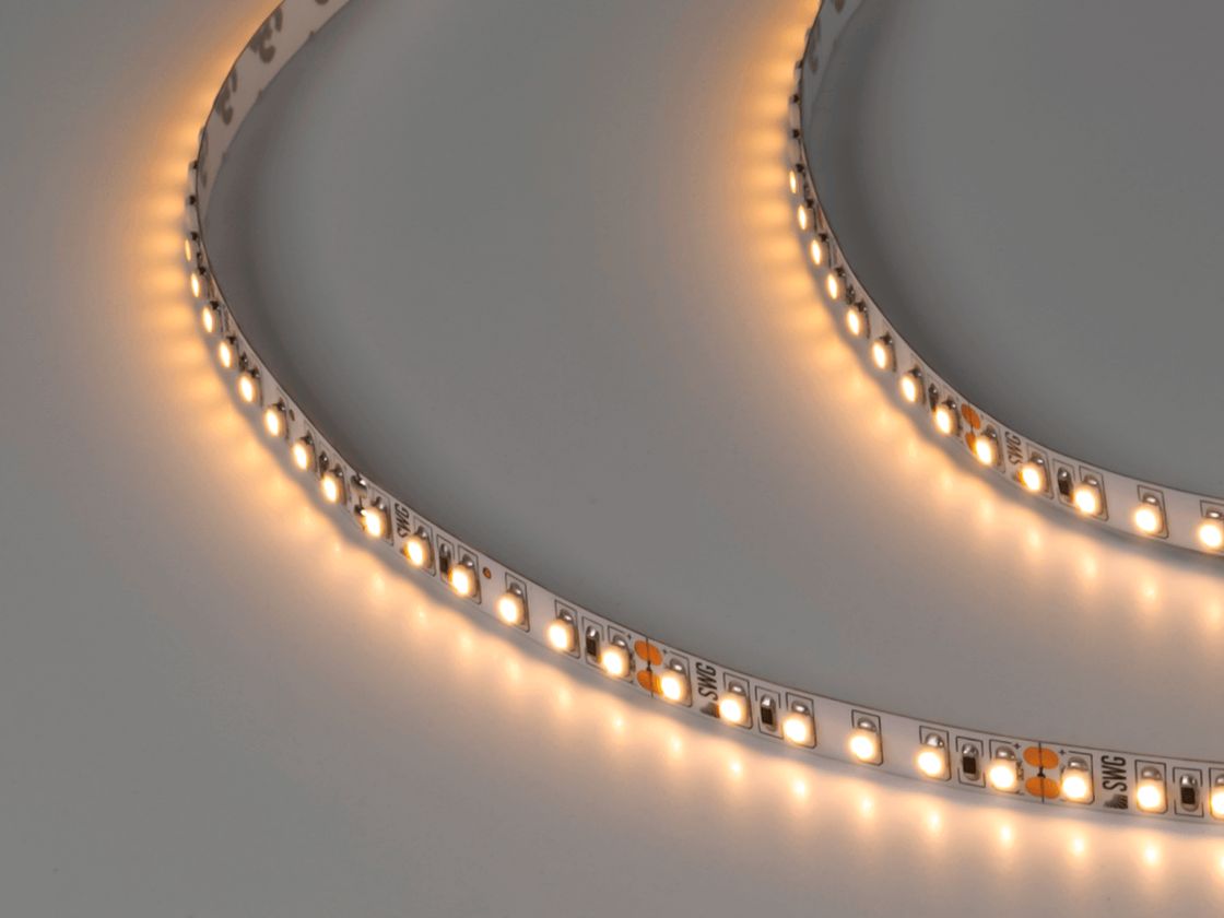 Жарықдиодты таспа 3528, 120 LED/м, 9,6 Вт/м, 24В, IP20, Түсі: Жылы ақ, SWG3120-24-9.6-WW-M